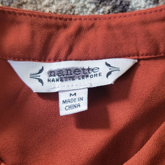 Nanette Lepore M Burnt Orange Rusty Blouse Button Business Dress Top - Picture 3 of 5